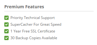 Shared hosting premium features in siteground