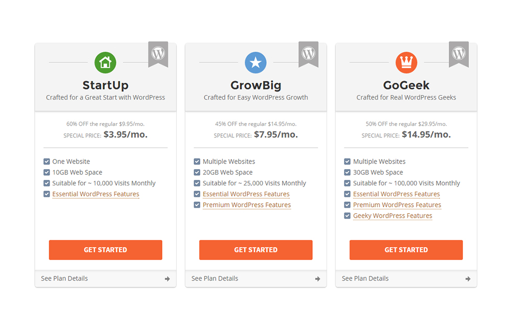 siteground wordpress hosting plans