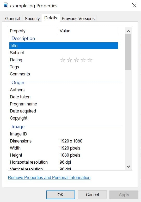Image Metadata Example