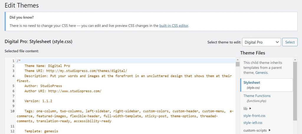 WordPress Theme File Editor