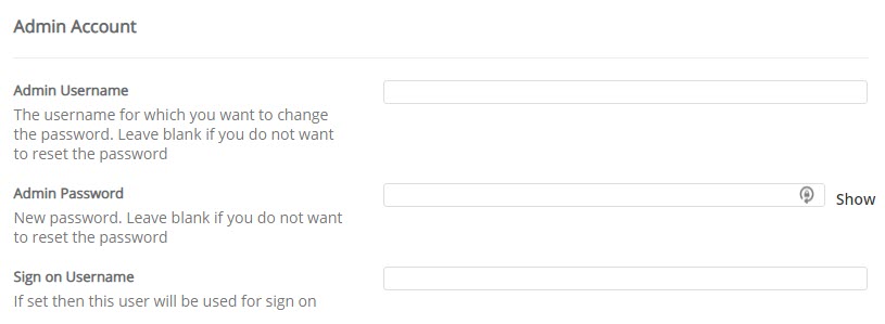 Admin Account Section in Softaculous