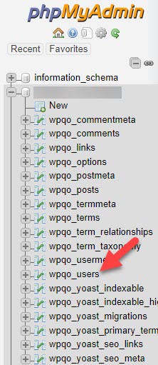 Choose Database in phpMyAdmin