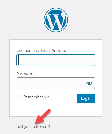 WordPress login page screenshot showing the "Lost your password?" link
