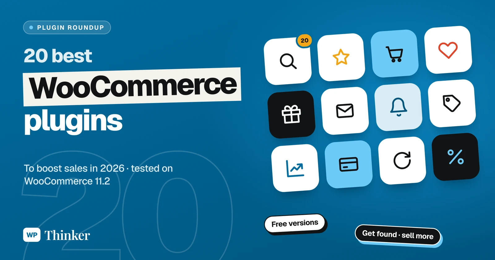 20 best WooCommerce plugins to boost sales in 2026, shown as a grid of plugin app tiles