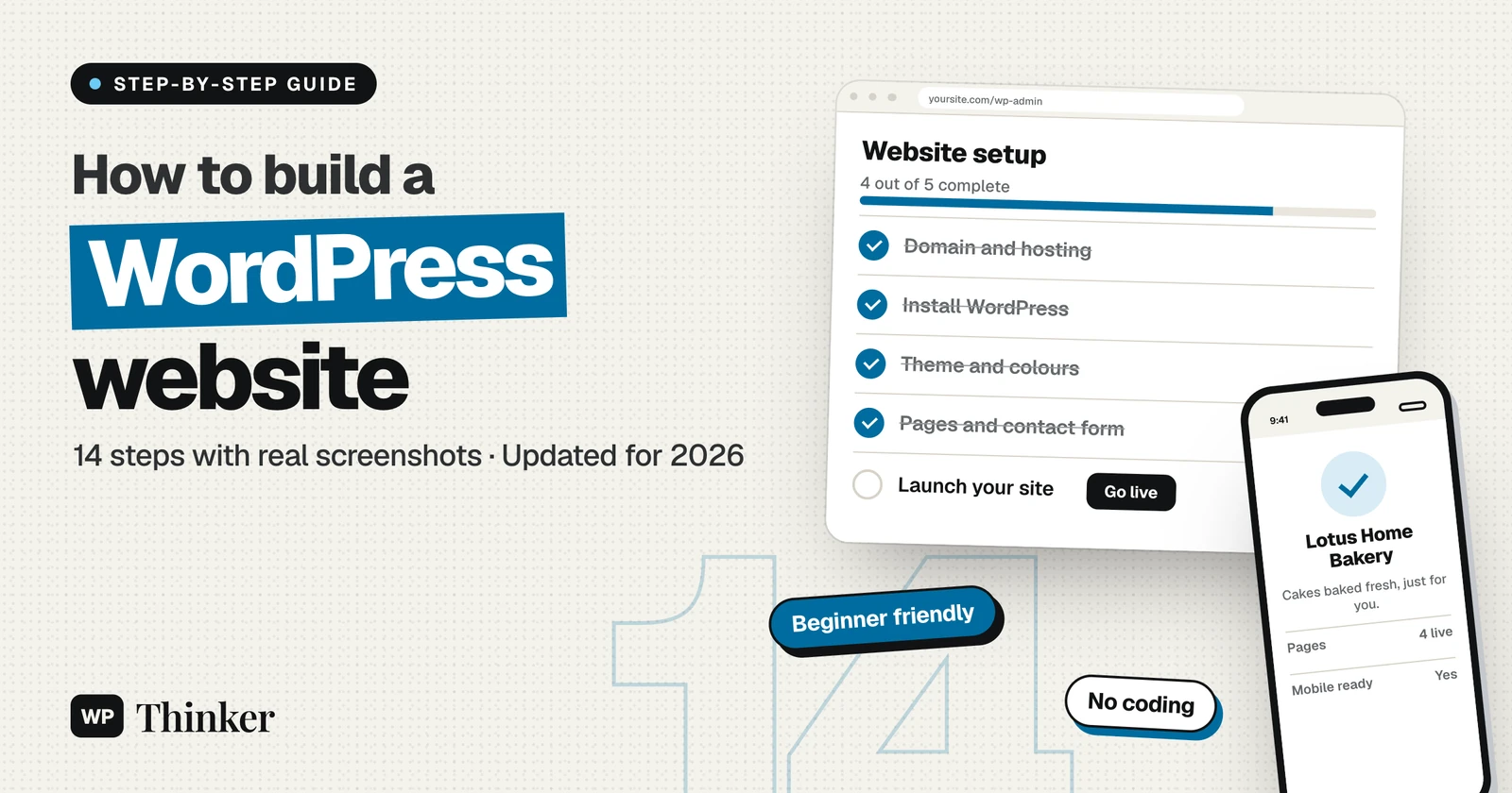 How to build a WordPress website: a 14-step website setup checklist and the sample bakery site on a phone